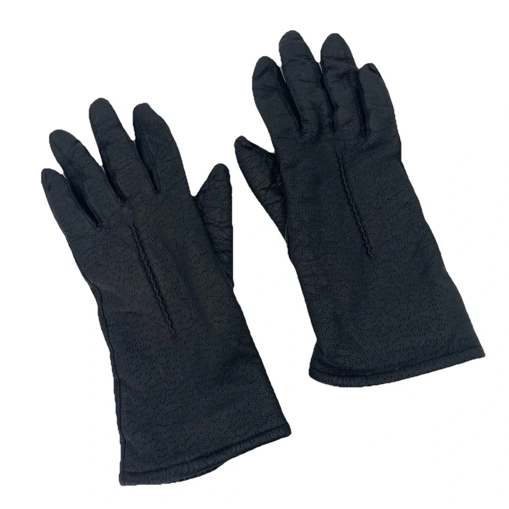 FOWNES Black Leather Gloves Vintage Women Size 6.5 WPL9522 Lined Soft Supple 9